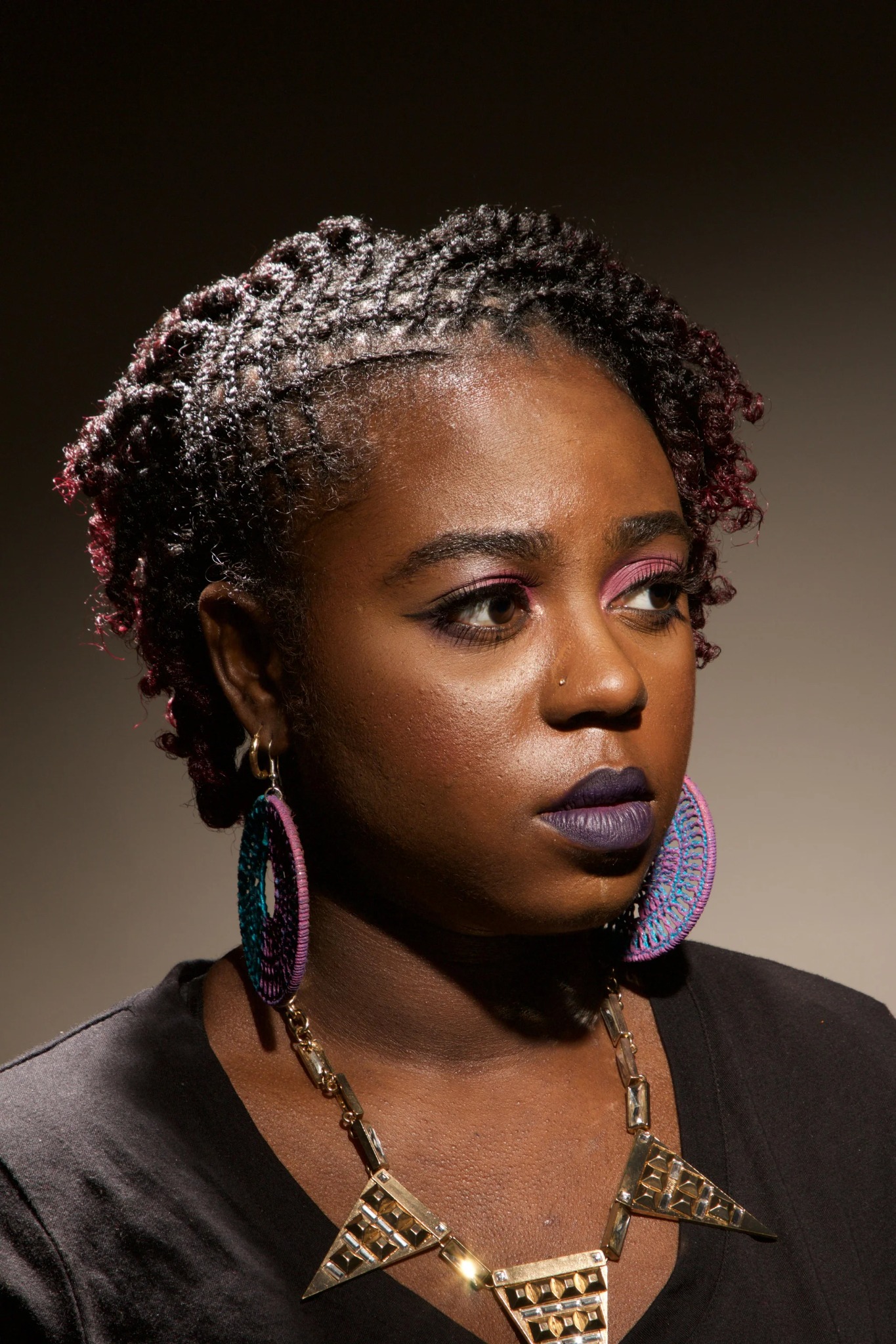 Short braided style with rich color through the tips